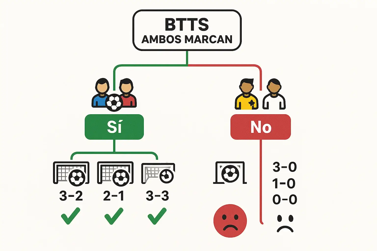 Árbol de decisión para apuestas de ambos equipos marcan según contexto del partido y fase del torneo
