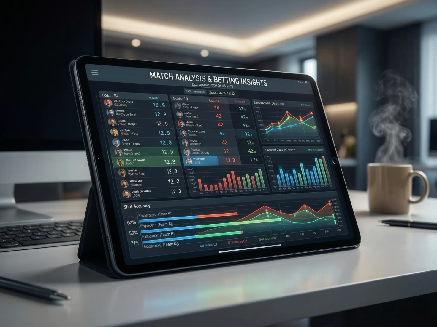 Pantalla mostrando estadísticas de goles y rendimiento de jugadores