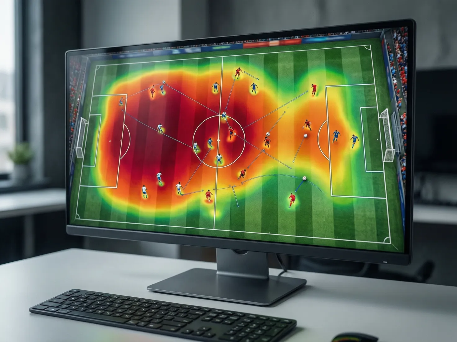 Mapa de calor de posesión de un equipo de fútbol en pantalla