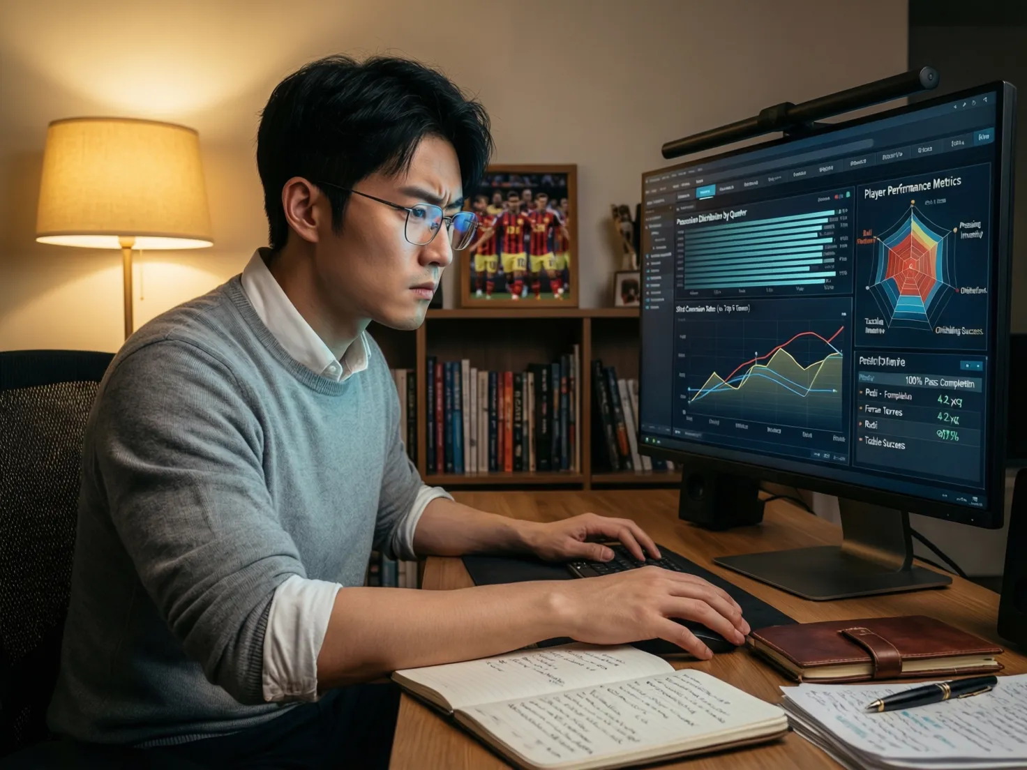 Persona analizando estadísticas de la selección española en ordenador