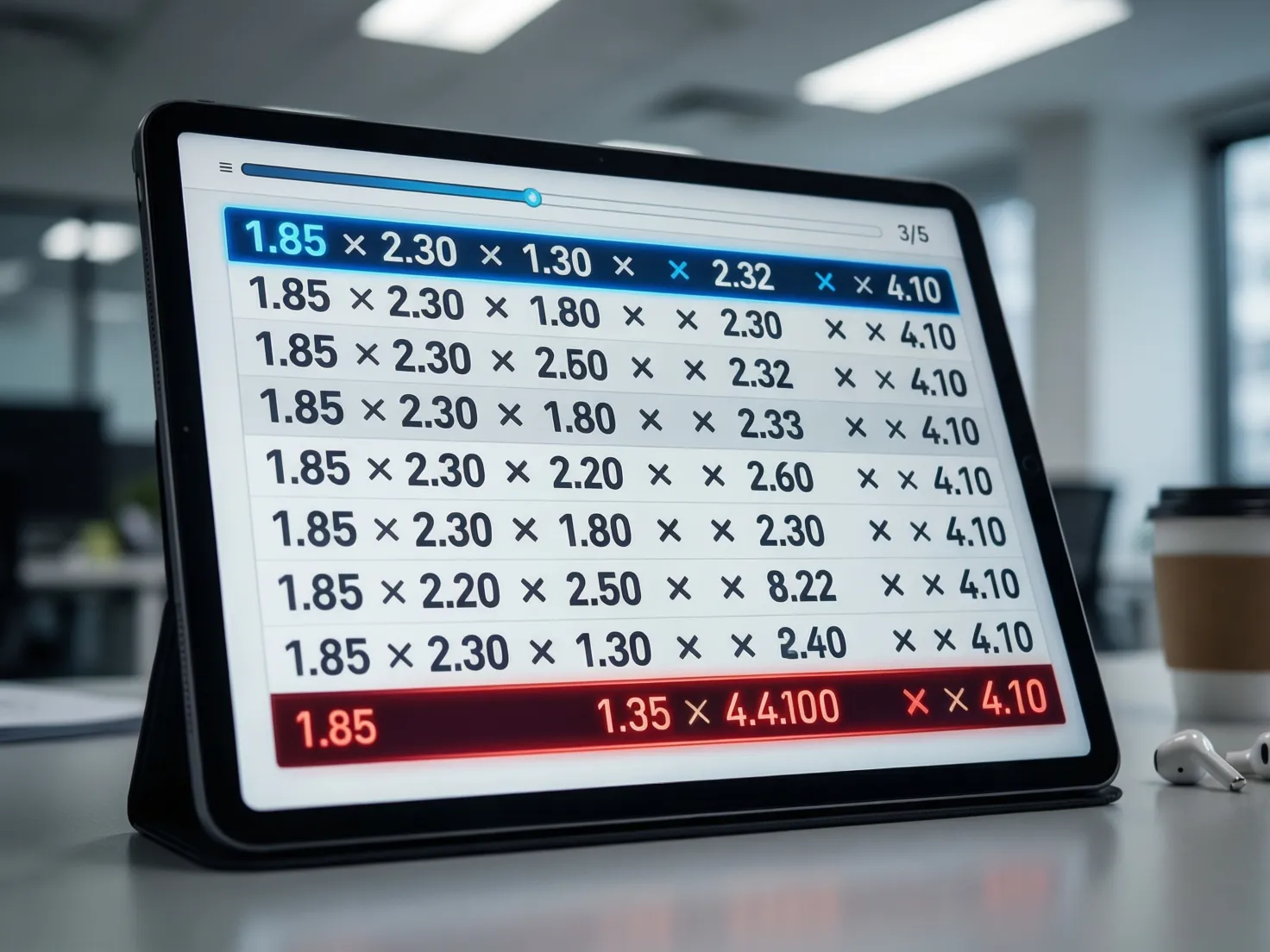 Pantalla mostrando cuotas de apuestas combinadas con números multiplicándose