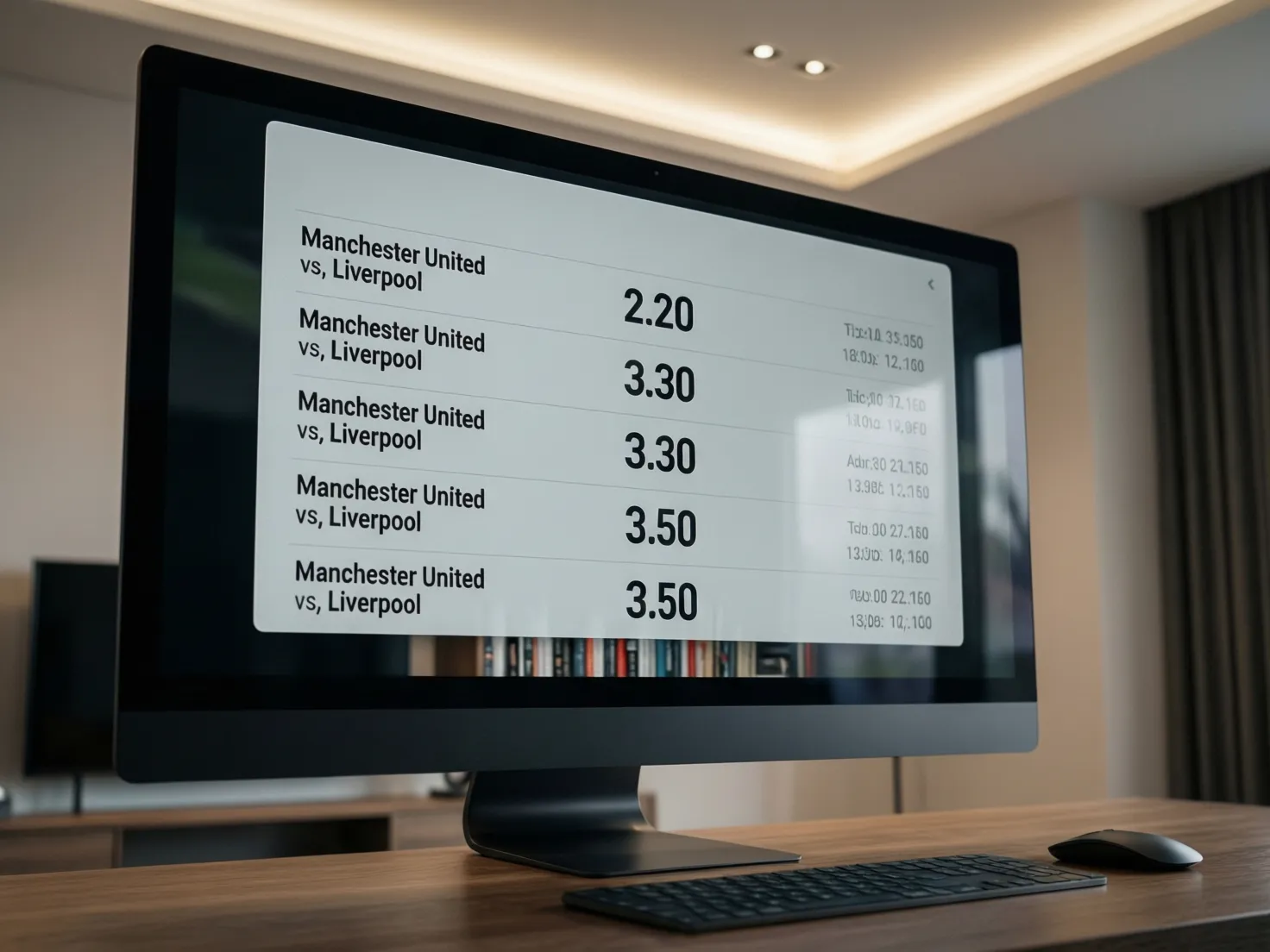 Pantalla mostrando cuotas de apuestas deportivas con números y porcentajes