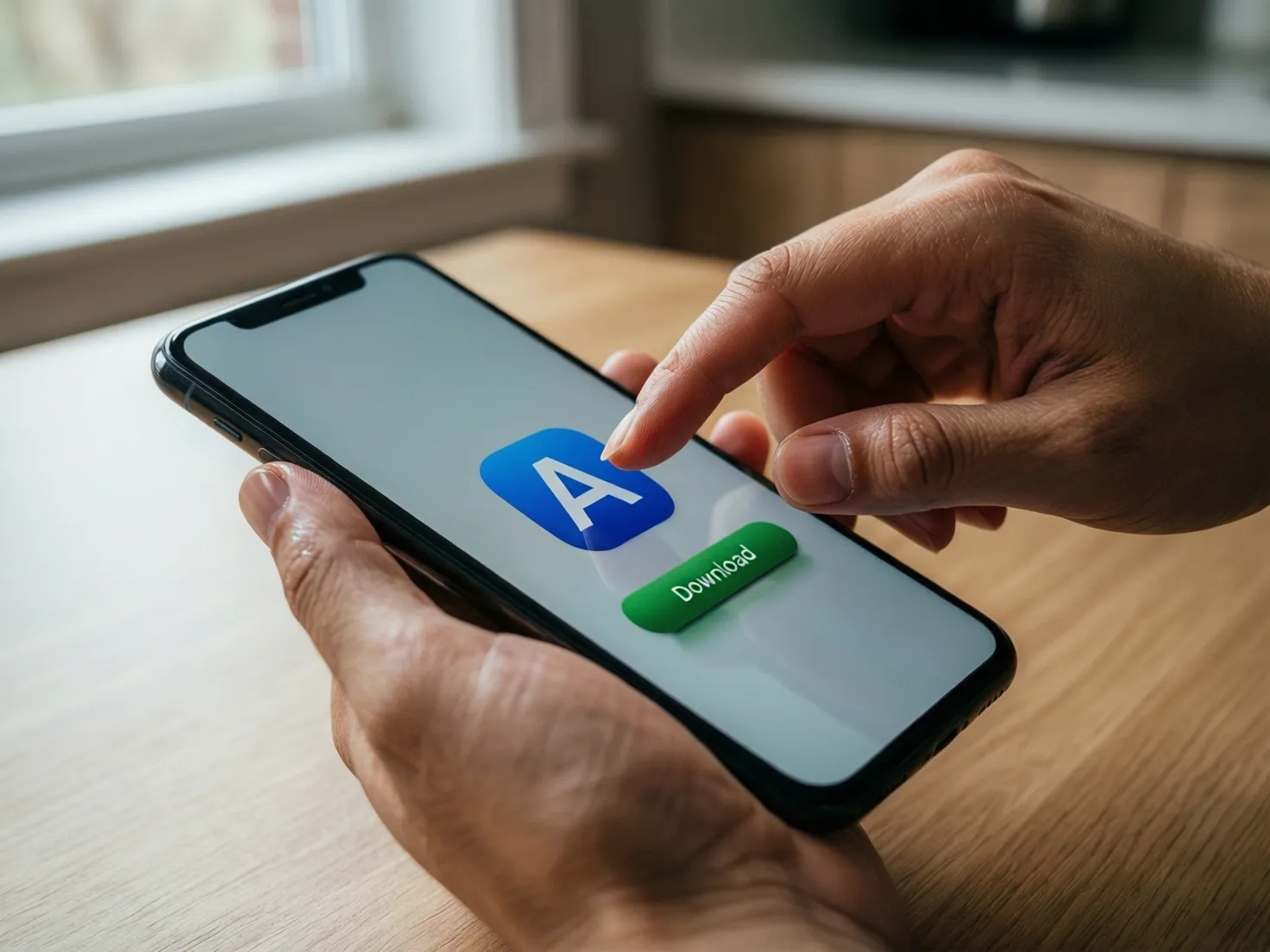Persona descargando una aplicación en su teléfono móvil desde una tienda de aplicaciones