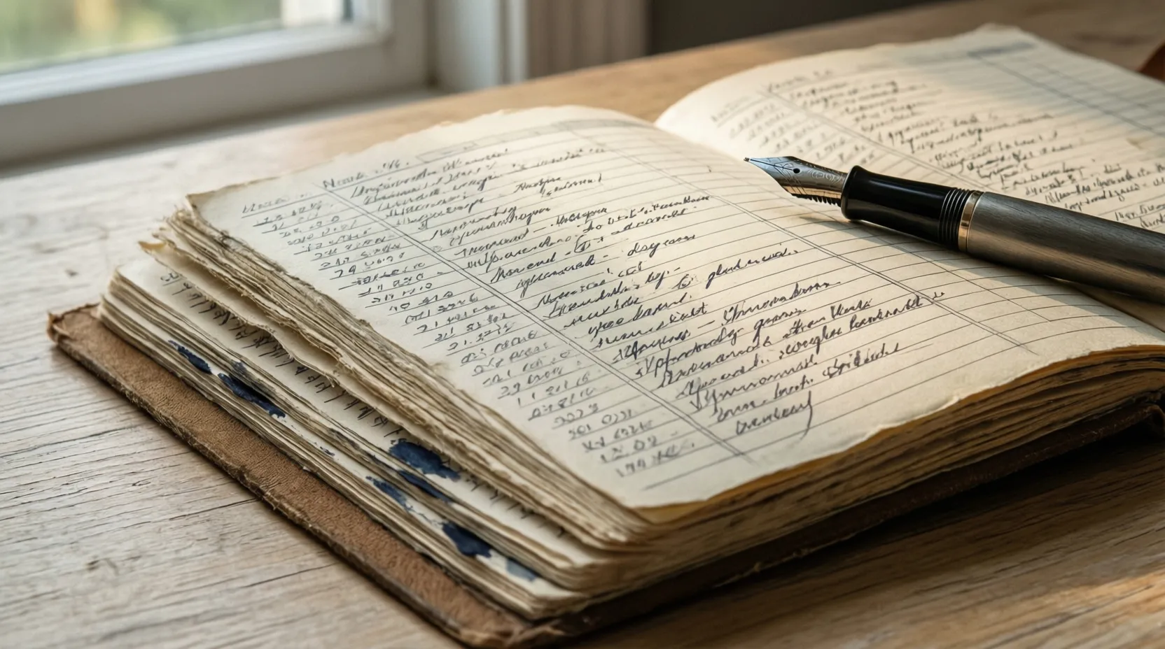 Cuaderno abierto con anotaciones de seguimiento y un bolígrafo sobre una mesa de madera