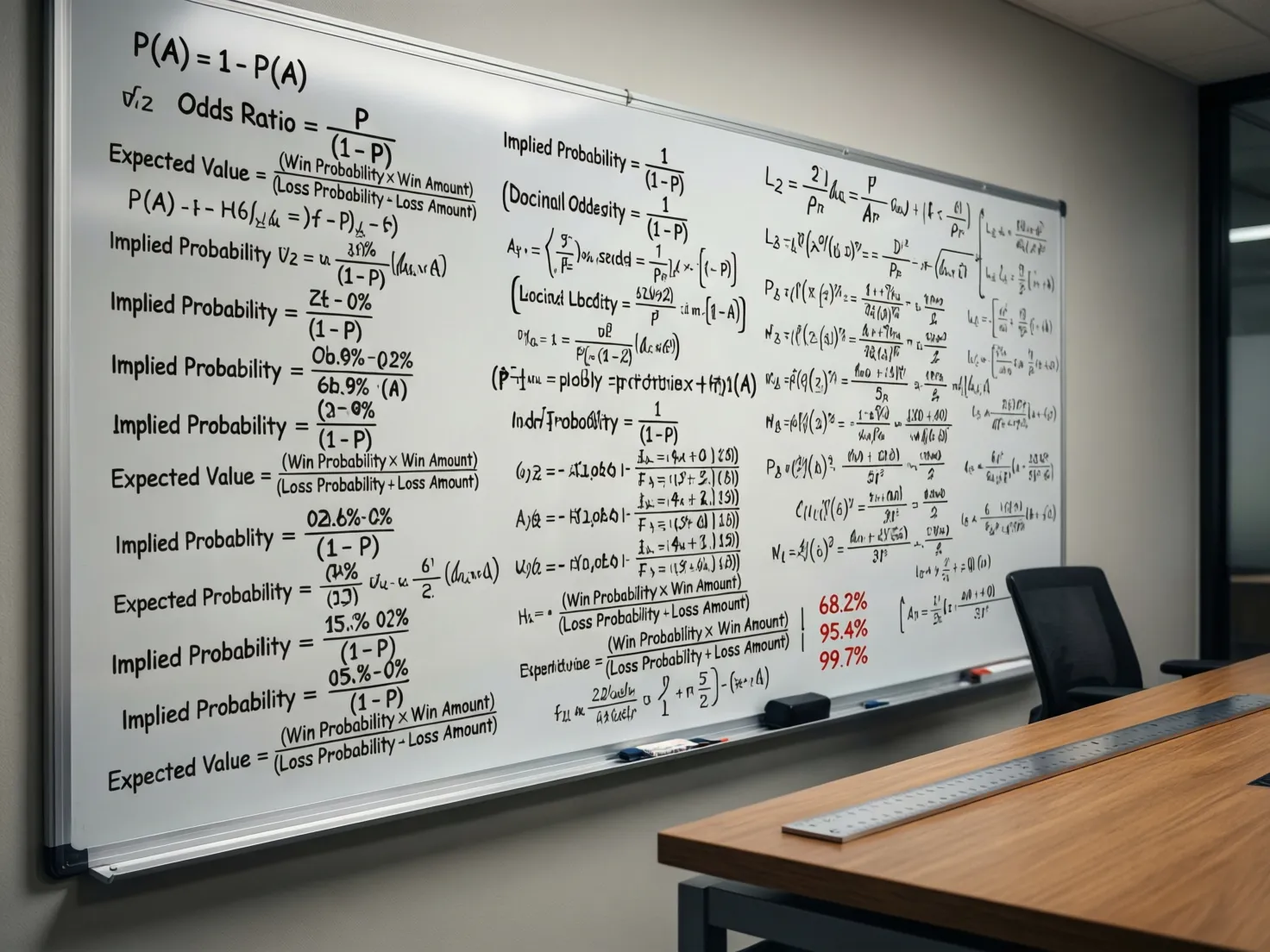 Pizarra con fórmulas matemáticas y cálculos de probabilidades