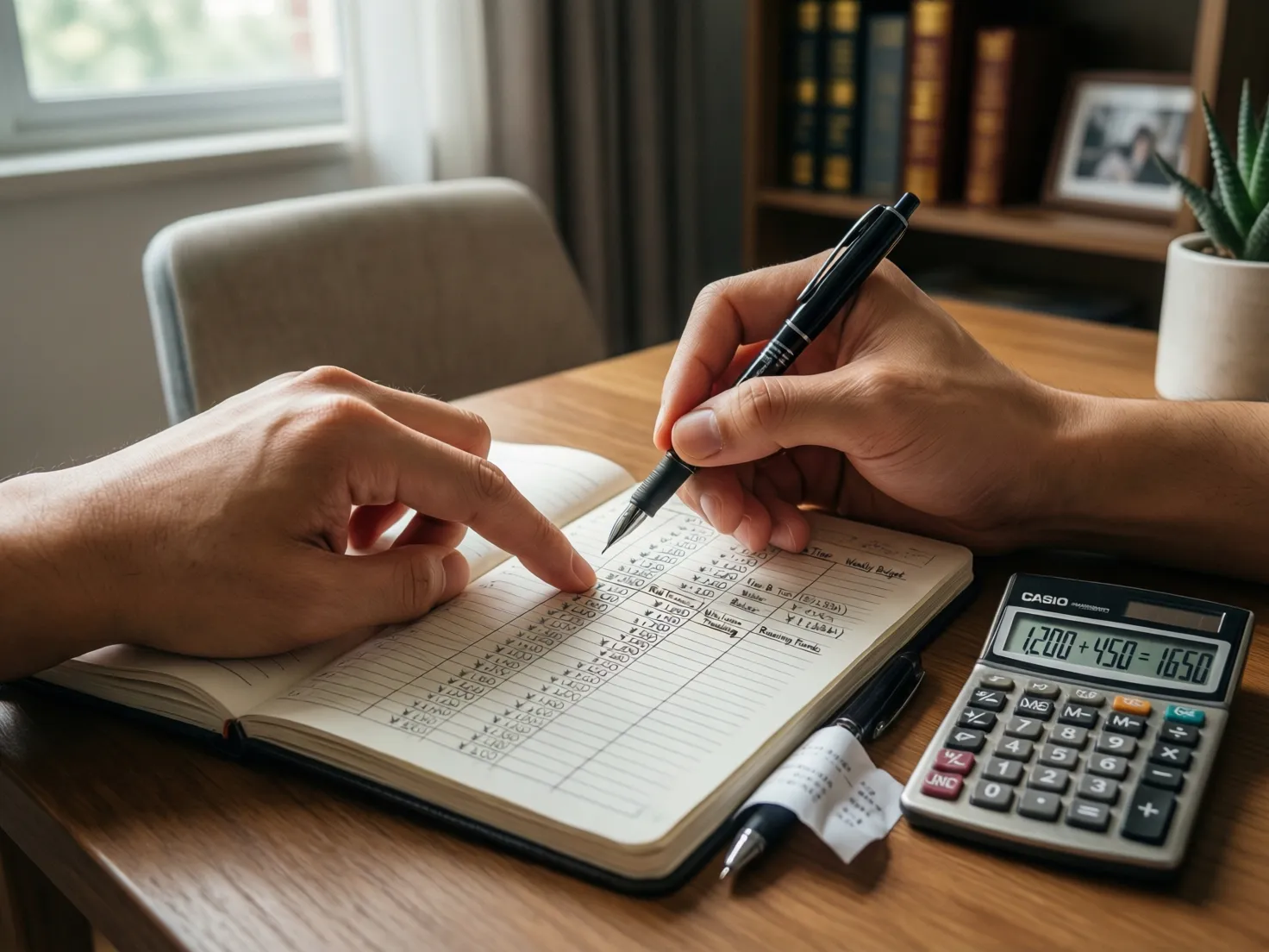 Persona organizando su presupuesto de apuestas en un cuaderno