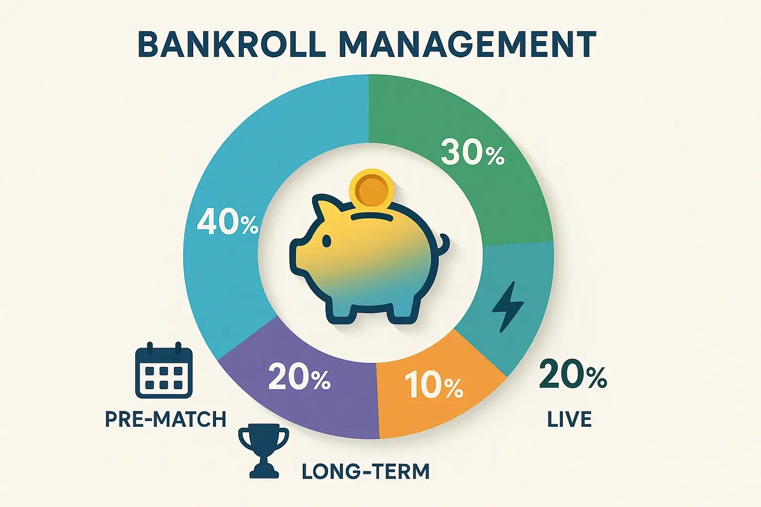 Diagrama de gestión de bankroll con distribución porcentual para apuestas deportivas profesionales