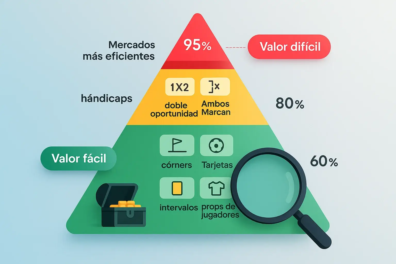 Pirámide de jerarquía de valor en mercados de apuestas: desde más eficientes hasta oportunidades ocultas
