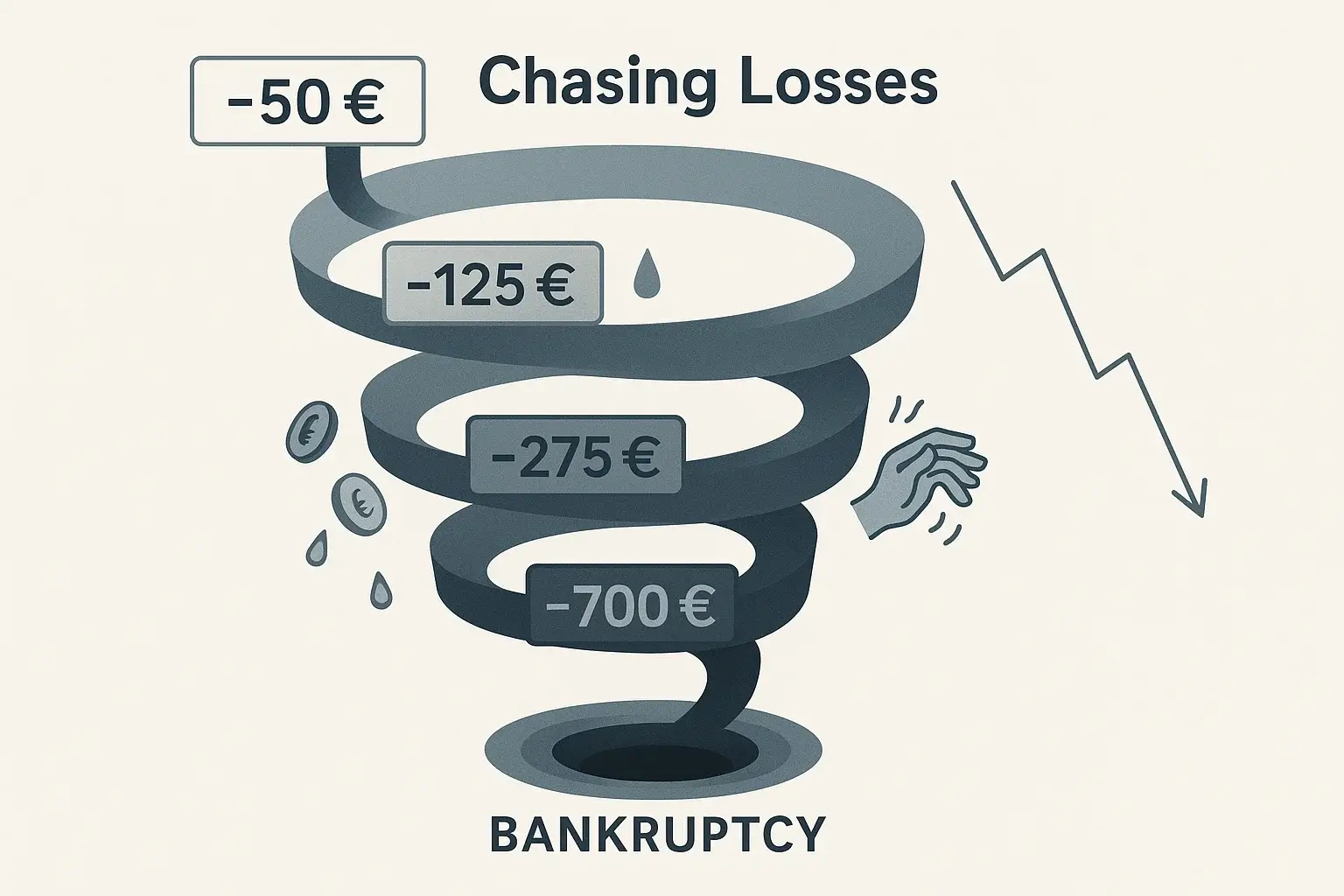 Espiral descendente de perseguir pérdidas: visualización de cómo el bankroll colapsa al intentar recuperar
