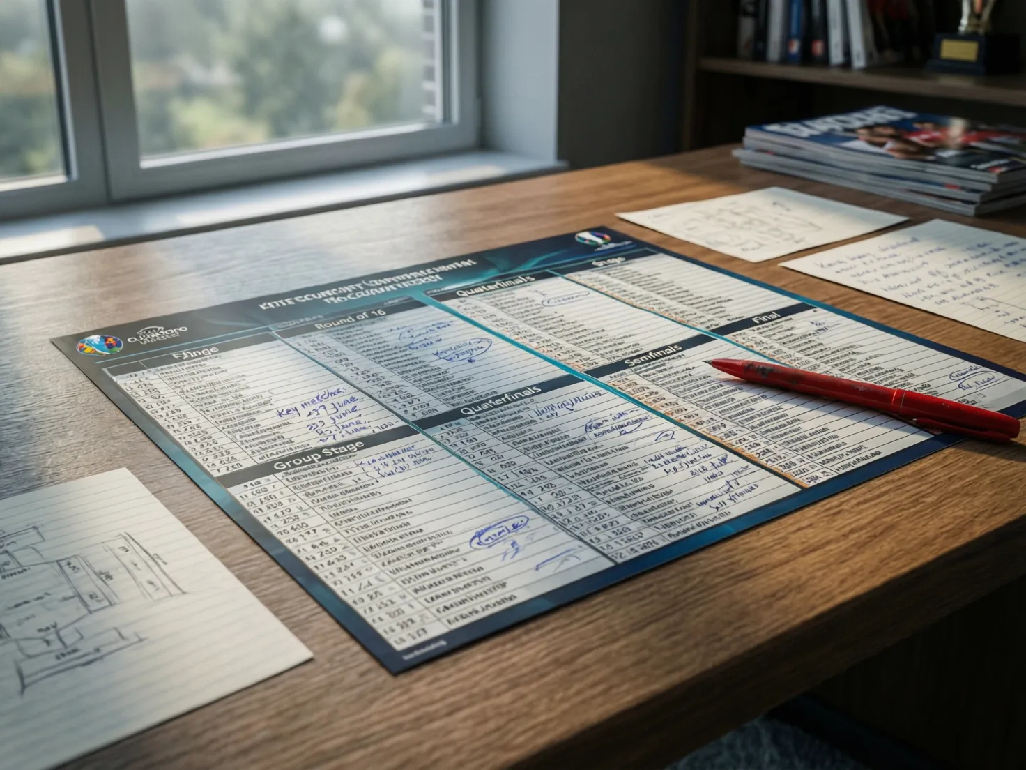 Calendario de la Eurocopa junto a notas de planificación de apuestas