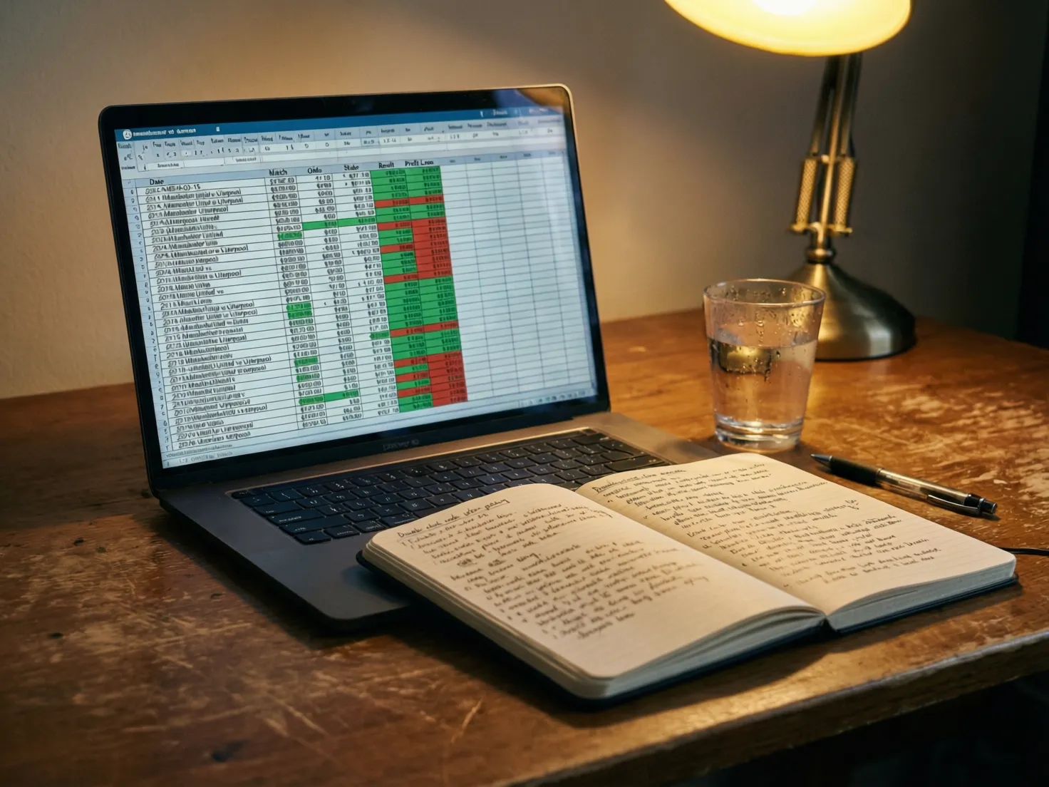 Hoja de cálculo en ordenador mostrando registro detallado de apuestas deportivas