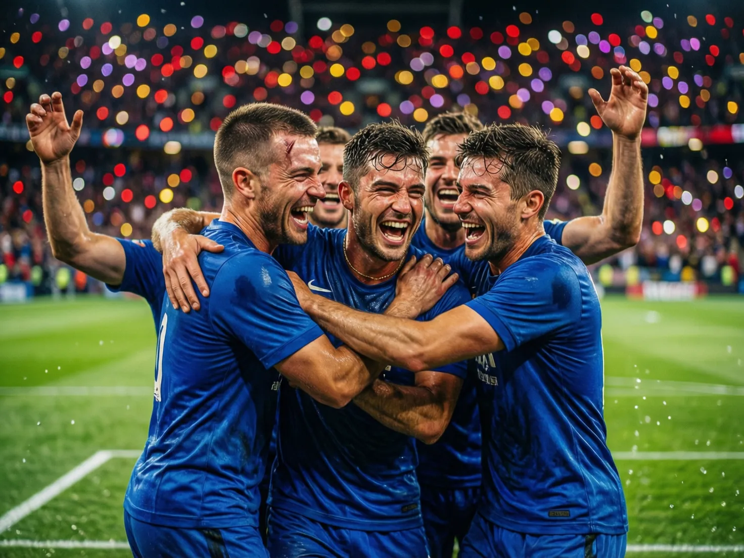Jugadores de la selección francesa de fútbol celebrando un gol
