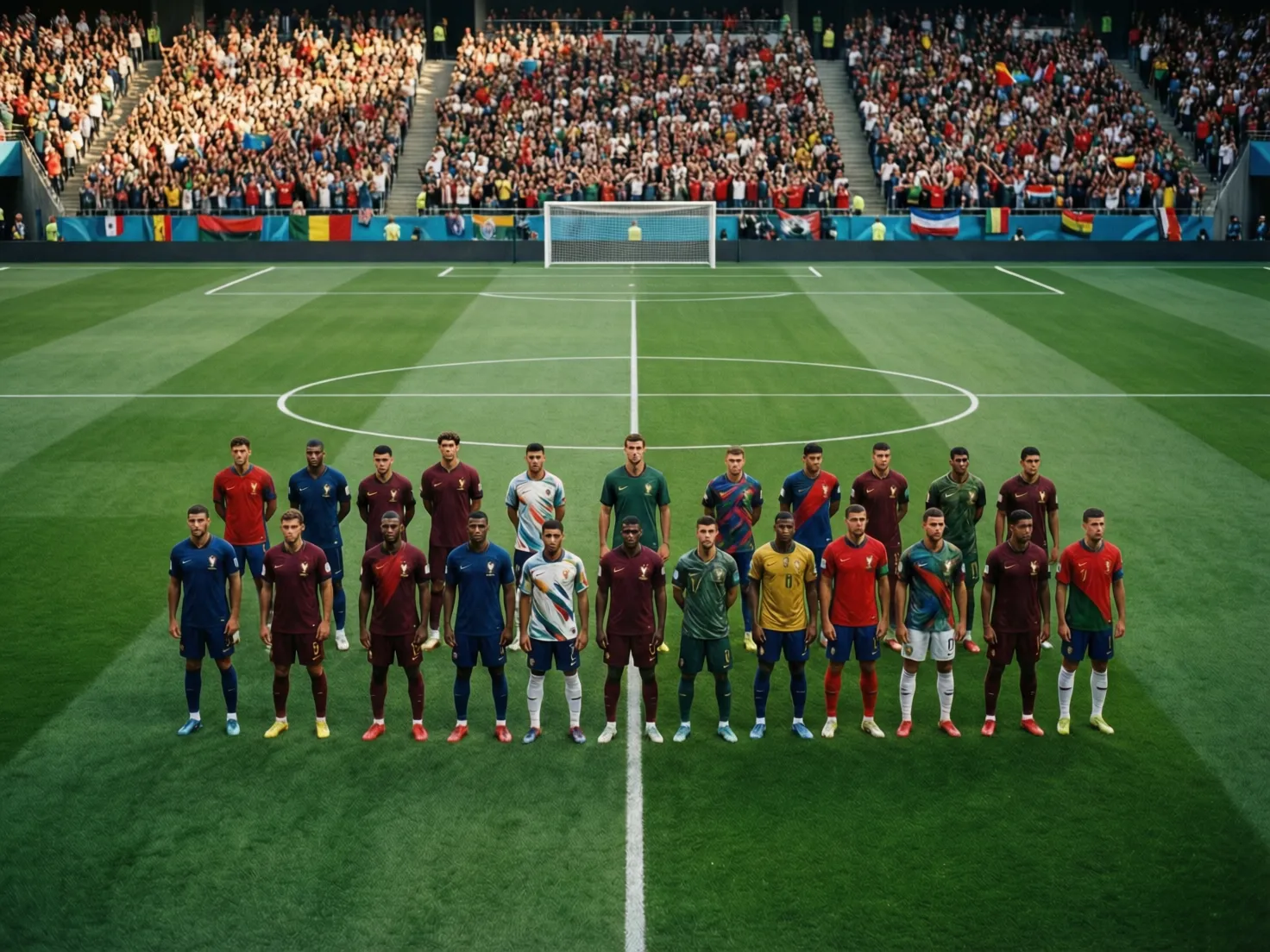 Dos equipos nacionales formados antes del inicio de un partido de la Eurocopa